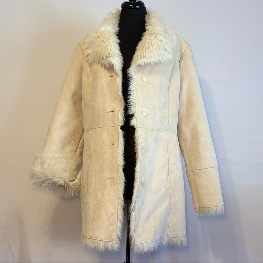 Mixit Cream Teddy Jacket with Faux Fur Trim